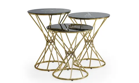 Kuşaklı Gold Metal Ayaklı Zigon Sehpa
