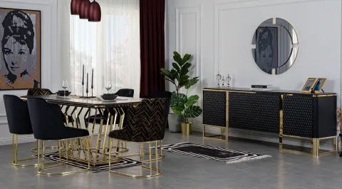 Luna Gold Metal Ayaklı Yemek Odası Takımı