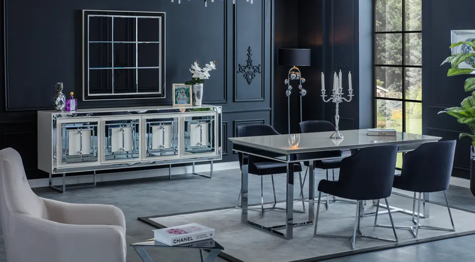 Maldiv Gümüş Metal Ayaklı Yemek Odası Takımı