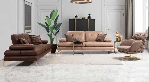 Soft Yataklı Gold Metal Ayaklı Koltuk Takımı