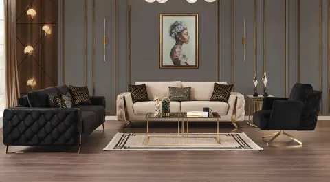 Gloria Yataklı Gold Metal Ayaklı Koltuk Takımı