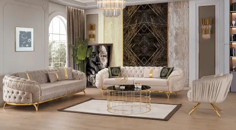 Ewa Chester Gold Metal Ayaklı Koltuk Takımı