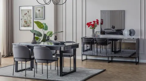 Valencia Aynalı Metal Ayaklı Yemek Odası Takımı