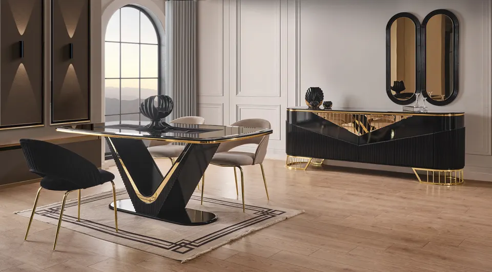 Serra Gold Metal Ayaklı Yemek Odası Takımı (Antrasit)