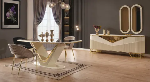 Serra Gold Metal Ayaklı Yemek Odası Takımı (Aytaşı)