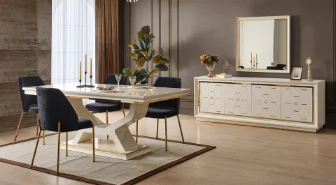 Yüsra Krem Modern Yemek Odası Takımı