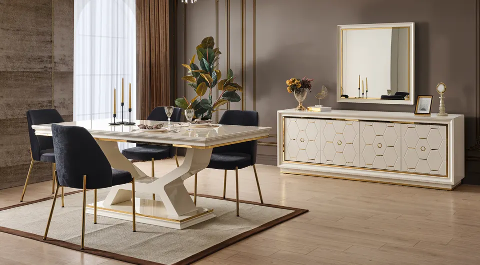 Yüsra Krem Modern Yemek Odası Takımı