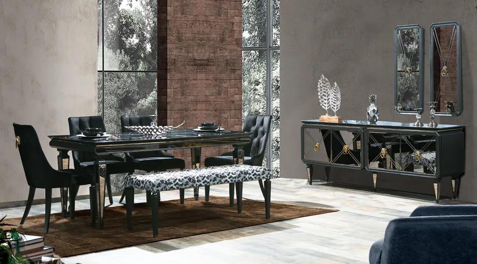 İmaj Art Deco Siyah Yemek Odası Takımı