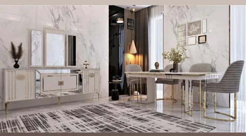Exelance Gold Metal Ayaklı Yemek Odası Takımı