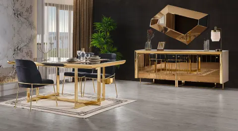 Enlüks Gold Metal Ayaklı Yemek Odası Takımı