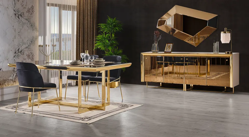 Enlüks Gold Metal Ayaklı Yemek Odası Takımı