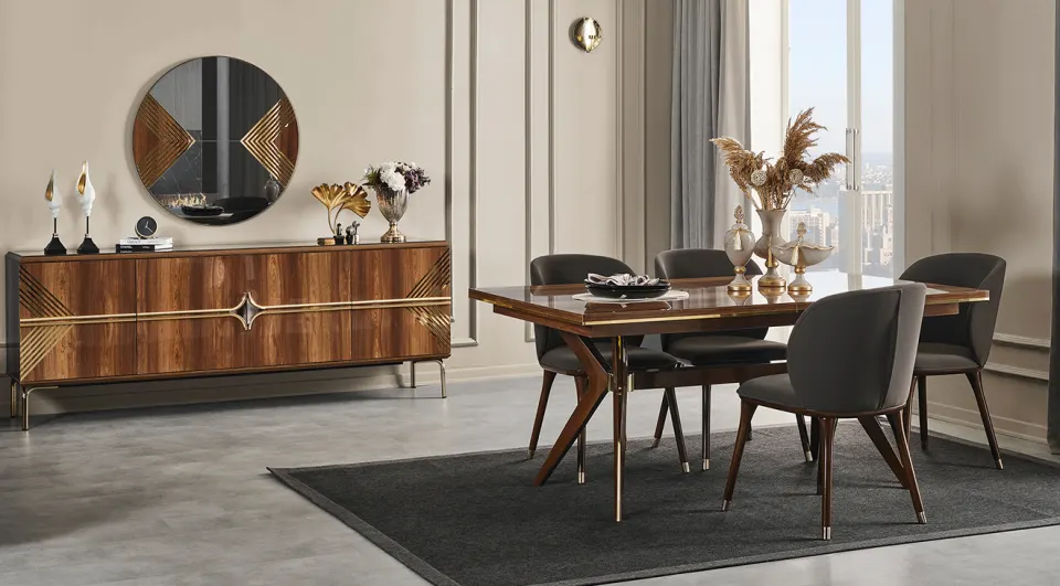 Deluxe Modern Ceviz Yemek Odası Takımı