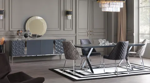 Rixos Gümüş Metal Ayaklı Yemek Odası Takımı