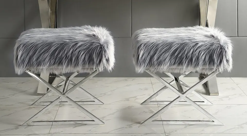 Luxury Antrasit Peluş Puf