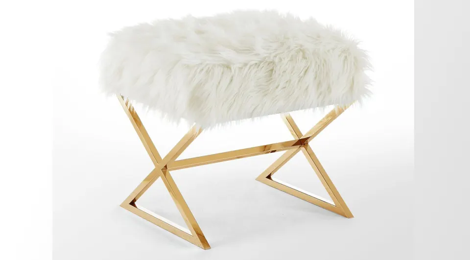 Luxury Beyaz Peluş Puf