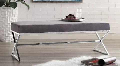 Luxury Gümüş Metal Ayaklı Bench (Antrasit)