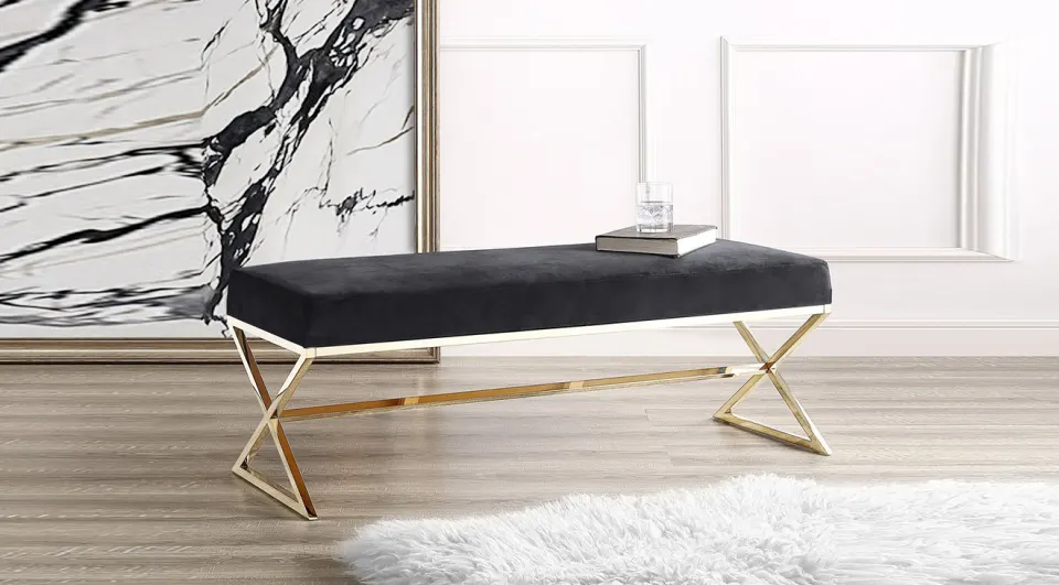 Luxury Gold Metal Ayaklı Bench (Siyah)