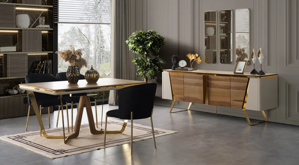Glorya Gold Metal Ayaklı Yemek Odası Takımı