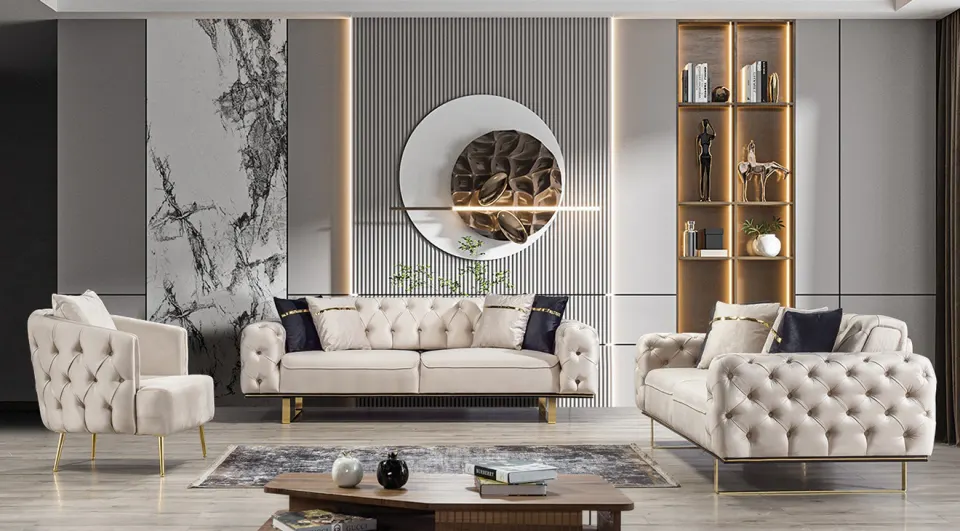 Lila-C Gold Metal Ayaklı Yataklı Koltuk Takımı