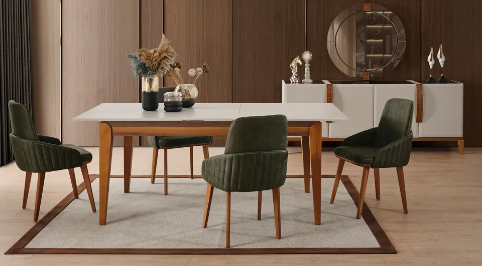 Soft Ahşap Ayaklı Modern Yemek Odası Takımı