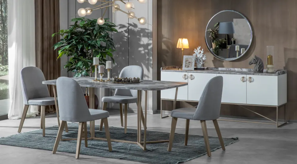 Loft Gold Metal Ayaklı Yemek Odası Takımı
