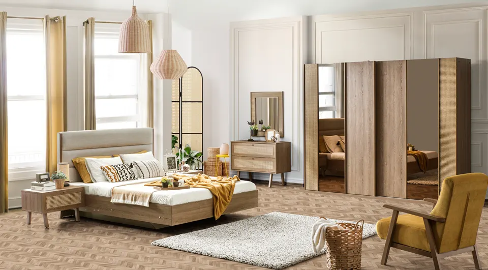 Rattan Sürgü Kapaklı Yatak Odası Takımı