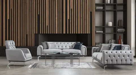 Soho-A Gümüş Metal Ayaklı Yataklı Koltuk Takımı