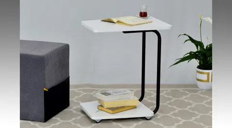 Cef Tekerlekli Beyaz Yan Sehpa