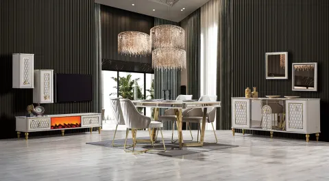Kristal Gold Metal Ayaklı Yemek Odası Takımı