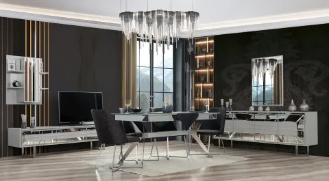 Kuantum Sis Grisi Metal Ayaklı Yemek Odası Takımı