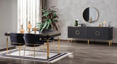 Hira Gold Metal Ayaklı Yemek Odası Takımı