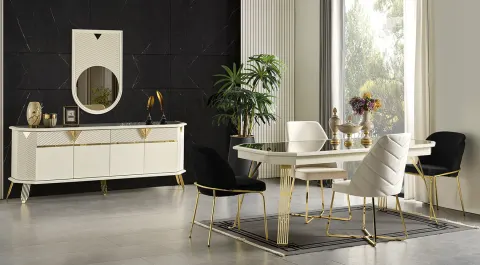 City Gold Metal Ayaklı Yemek Odası Takımı