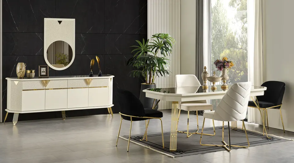City Gold Metal Ayaklı Yemek Odası Takımı