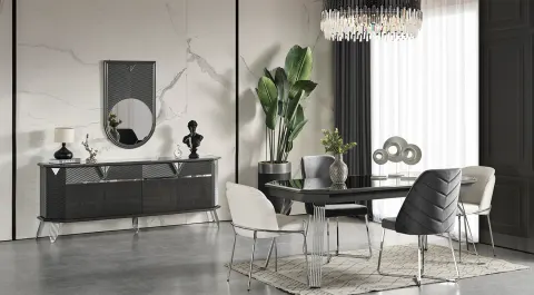 Madrid Gümüş Metal Ayaklı Yemek Odası Takımı