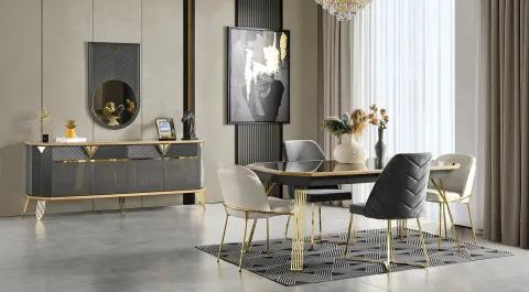 Marsilya Gold Metal Ayaklı Yemek Odası Takımı