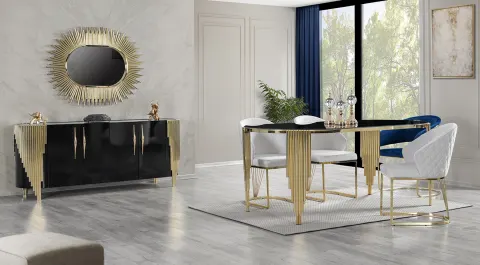 Paris Gold Metal Ayaklı Yemek Odası Takımı