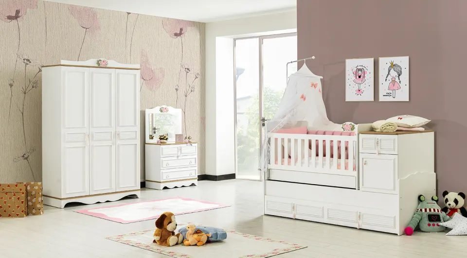 Luna Pudra 3 Kapaklı Bebek Odası Takımı