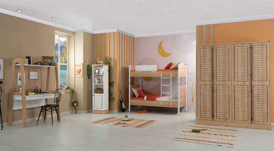 Rustik 3 Kapaklı Ranzalı Genç Odası Takımı