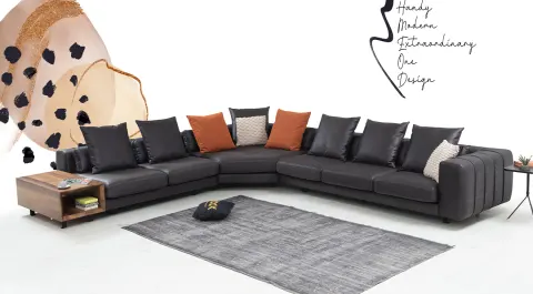 Soft Siyah Metal Ayaklı Köşe Koltuk Takımı