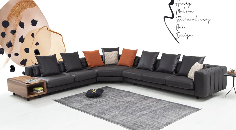 Soft Siyah Metal Ayaklı Köşe Koltuk Takımı