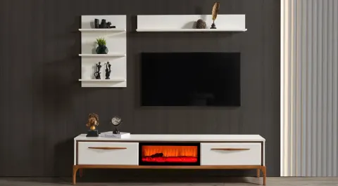 Masal Ahşap Ayaklı Şömineli Tv Ünitesi