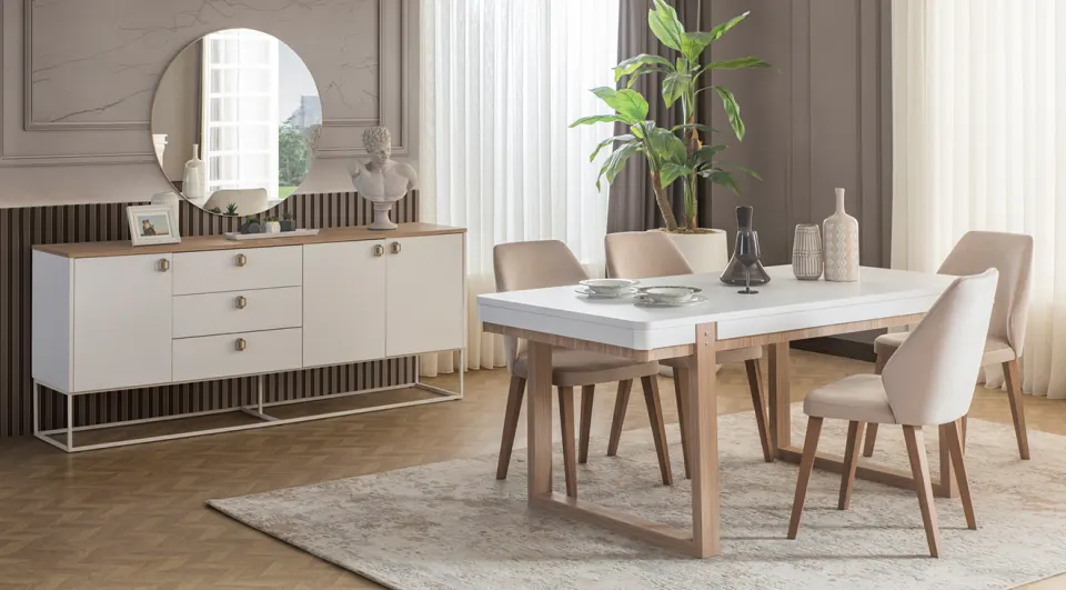 Silva Beyaz Modern Yemek Odası Takımı