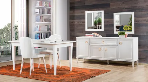 Melis Beyaz Ahşap Ayaklı Yemek Odası Takımı