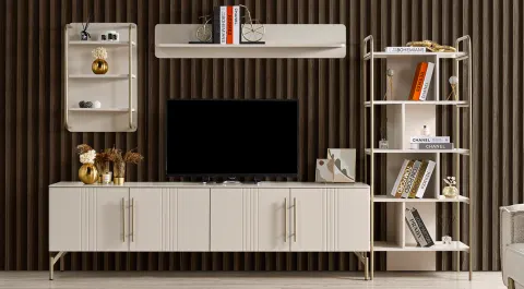 Eva Gold Metal Ayaklı Kitaplıklı Tv Ünitesi