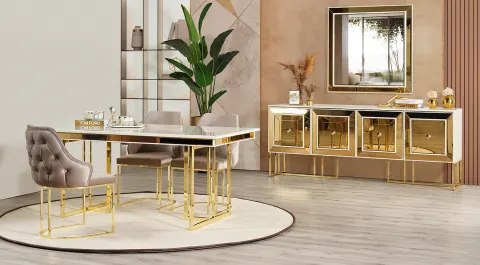 Gold Metal Ayaklı Yemek Odası Takımı