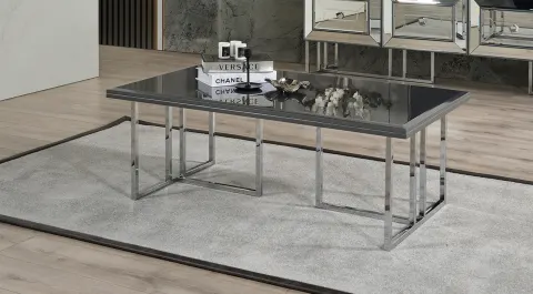 İnci Gümüş Metal Ayaklı Orta Sehpa