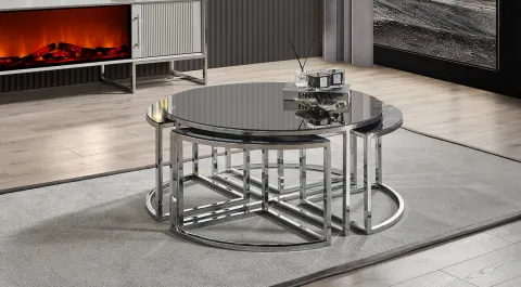 Pırlanta Gümüş Metal Ayaklı Orta Sehpa