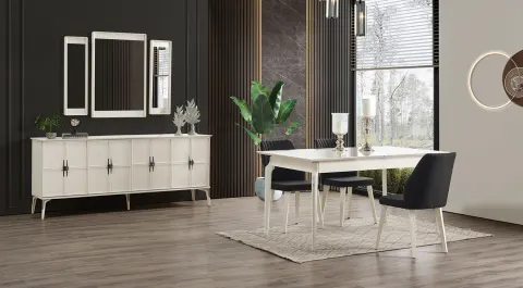 Hitit Beyaz Modern Yemek Odası Takımı