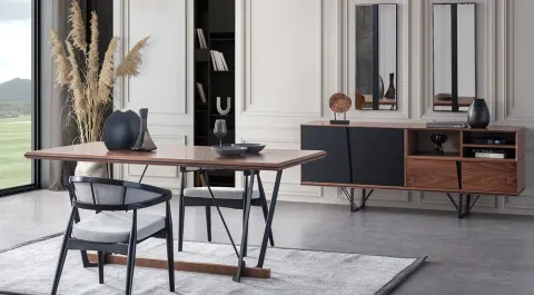 Lavinya Ceviz Siyah Modern Yemek Odası Takımı