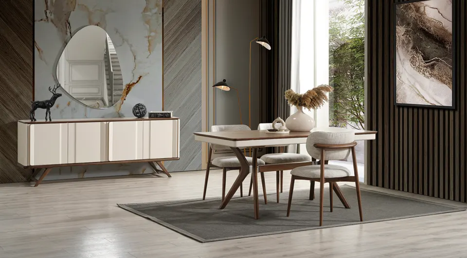 Oslo Ahşap Ayaklı Modern Yemek Odası Takımı